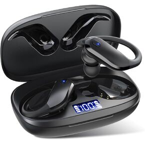 NDO Wireless Earbuds Bluetooth 5.3 Headphones Sport,IPX7 Waterproof Sports Earphones with Earhooks,48H Playtime,Lightweight 7.8g,Fast Charging Case,Noise Cancelling Mic for Running Gym Workout-Black