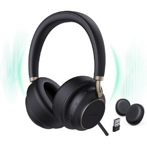Yealink BH76 (2022 Old Edition) Wireless Headset Active Noise Cancelling (ANC) Bluetooth Headphone with Retractable Mic-Boom, Teams Certified Over-Ear Headphone, up to 35h Talking Time, USB-A Dongle