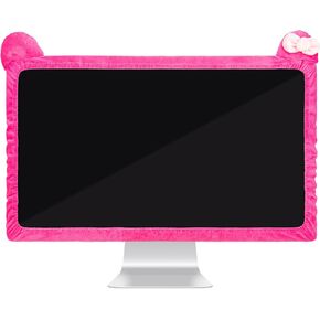 22"-27" Lovely Cute Computer Monitor Cover with Cat Ear Design, Kawaii Display Dust Cover with Furry Design, Elastic Dustproof, Suitable for PC, Tablet, TV, LCD (Rose Red)