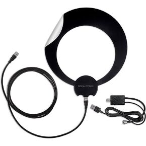 Antennas Direct ClearStream Eclipse Amplified UHF Indoor TV Antenna, Reversible, 50+ Mile Range – w/ 12 ft. Cable, Jolt Switch USB Amplifier