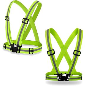 2 Pack Safety Vest, High Visibility Reflective Vest Strap for Night Jogging, Cycling, Dog Walking, Hiking, Factory & Construction, Adjustable & Elastic Running Gear for Men & Women, Long-Lasting Durability