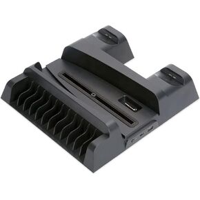 For PS5 Multifunctional Controller Charging Station with LED, Multifunctional Cooling Base, Dual Charger Docking Station for PS5 with Headset Holder (Black, PS5) IV-P5235B