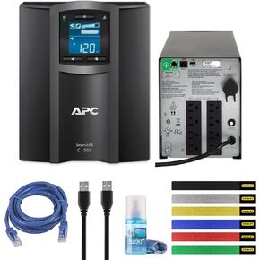 APC 1500VA Smart UPS with SmartConnect, SMC1500C Sinewave UPS Battery Backup, AVR, 120V, Line Interactive Uninterruptible Power Supply with Ethernet Cable, Wire Ties & Cleaning Kit