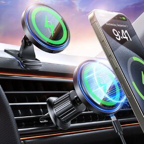 Mag-Safe Car Mount Charger 15W Magnetic Wireless Car Charger for iPhone 16 Accessories Magnetic Phone Holder for Car 3 in 1 Mag Safe car Mount for iPhone16/15/14/13/12 Series Gifts for Men Women