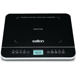 Salton Portable Induction Cooktop with Temperature Probe | 1500W | 10 Cooking Levels (60°C to 240°C) | Energy Efficient | Crystal Glass Top | Keep Warm Function | Timer with Auto Shut-Off