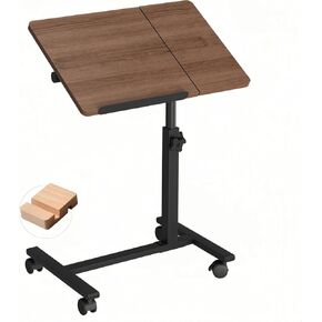 Overbed Table Adjustable Bedside Desk Rolling Laptop Stand Medical Table - Brown