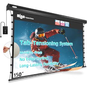 120 Inch Motorized Projector Screen Pull Down,2.0 Gain Partial Ambient Light 4K HD TabTension Electric Projector Screen Wall/Ceiling Mount for UST Projector Indoor Home Theater Bar(Black Housing)
