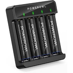 POWEROWL Rechargeable AA Batteries with Charger, 2800mAh High Capacity Low Self Discharge Ni-MH Double A Battery, 4 Count