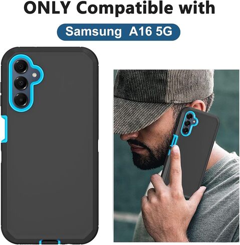 for Samsung Galaxy A16 5G Case,with 2 Screen Protector Heavy Duty Protection,Full Body Rugged Shockproof Protective Phone Cover for Samsung Galaxy A16 5G (Black Blue with 2 Screen Protector) in Saudi Arabia