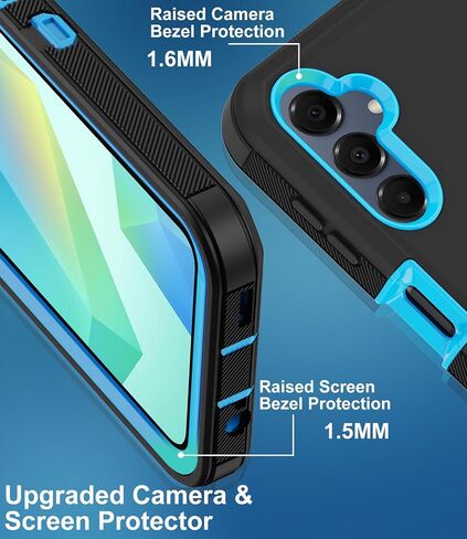 for Samsung Galaxy A16 5G Case,with 2 Screen Protector Heavy Duty Protection,Full Body Rugged Shockproof Protective Phone Cover for Samsung Galaxy A16 5G (Black Blue with 2 Screen Protector) in Saudi Arabia