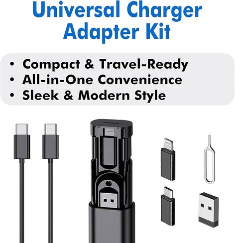 USB C Adapter OTG Cable Kit, L Connector to Type C Converter Case, Conversion Set A Type C L Micro USB Adapter Kit, 60W Charging & Data Transfer Cable Set w/SIM Tray Eject Tool, Black in Saudi Arabia