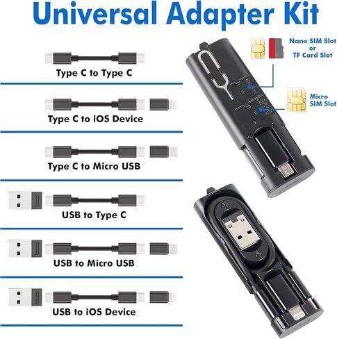 USB C Adapter OTG Cable Kit, L Connector to Type C Converter Case, Conversion Set A Type C L Micro USB Adapter Kit, 60W Charging & Data Transfer Cable Set w/SIM Tray Eject Tool, Black in Saudi Arabia
