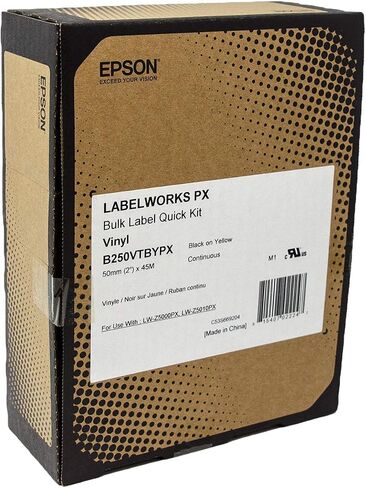 Epson LABELWORKS B250VTBYPX Genuine Bulk Continuous Vinyl Tape - Black on Yellow Flexible and Durable Vinyl Industrial Label Maker Tape - 2" (50MM) Wide, 147.6 ft in Saudi Arabia