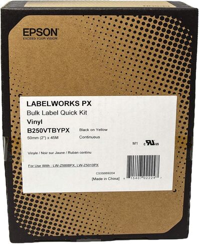 Epson LABELWORKS B250VTBYPX Genuine Bulk Continuous Vinyl Tape - Black on Yellow Flexible and Durable Vinyl Industrial Label Maker Tape - 2" (50MM) Wide, 147.6 ft in Saudi Arabia