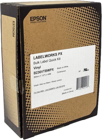 Epson LABELWORKS B250VTBYPX Genuine Bulk Continuous Vinyl Tape - Black on Yellow Flexible and Durable Vinyl Industrial Label Maker Tape - 2" (50MM) Wide, 147.6 ft in Saudi Arabia