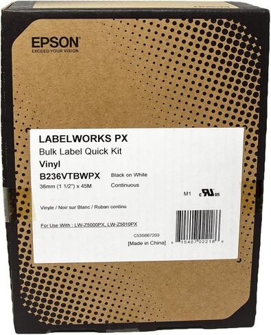 Epson LABELWORKS B250VTBYPX Genuine Bulk Continuous Vinyl Tape - Black on Yellow Flexible and Durable Vinyl Industrial Label Maker Tape - 2" (50MM) Wide, 147.6 ft in Saudi Arabia