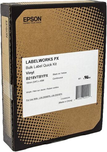 Epson LABELWORKS B250VTBYPX Genuine Bulk Continuous Vinyl Tape - Black on Yellow Flexible and Durable Vinyl Industrial Label Maker Tape - 2" (50MM) Wide, 147.6 ft in Saudi Arabia