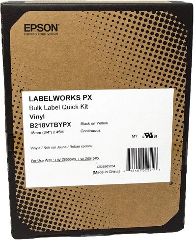 Epson LABELWORKS B250VTBYPX Genuine Bulk Continuous Vinyl Tape - Black on Yellow Flexible and Durable Vinyl Industrial Label Maker Tape - 2" (50MM) Wide, 147.6 ft in Saudi Arabia