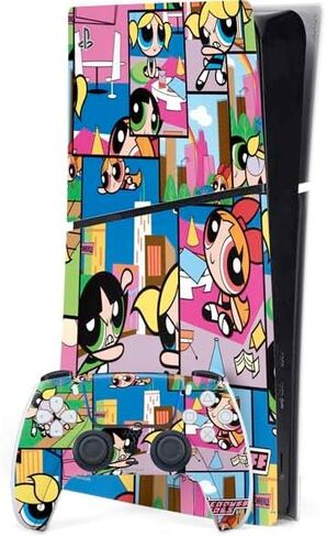 Skinit Decal Gaming Skin Compatible with PS5 Slim Digital Edition Bundle - Officially Licensed Cartoon Network Powerpuff Girls Patches Design in Saudi Arabia
