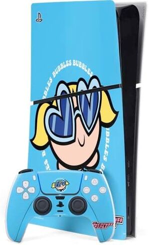 Skinit Decal Gaming Skin Compatible with PS5 Slim Digital Edition Bundle - Officially Licensed Cartoon Network Powerpuff Girls Patches Design in Saudi Arabia