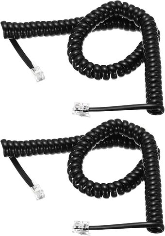 MECCANIXITY 2 Pack Phone Cord for Landline, 10ft Uncoiled/1.7ft Coiled RJ9 4P4C Telephone Handset Cord No Tangle Coiled Phone Cable, Black in Kuwait
