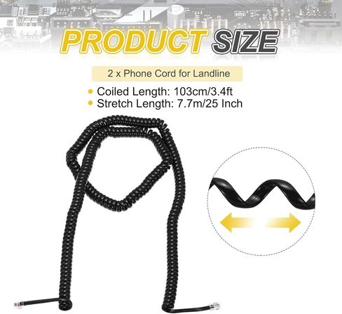 MECCANIXITY 2 Pack Phone Cord for Landline, 10ft Uncoiled/1.7ft Coiled RJ9 4P4C Telephone Handset Cord No Tangle Coiled Phone Cable, Black in Kuwait