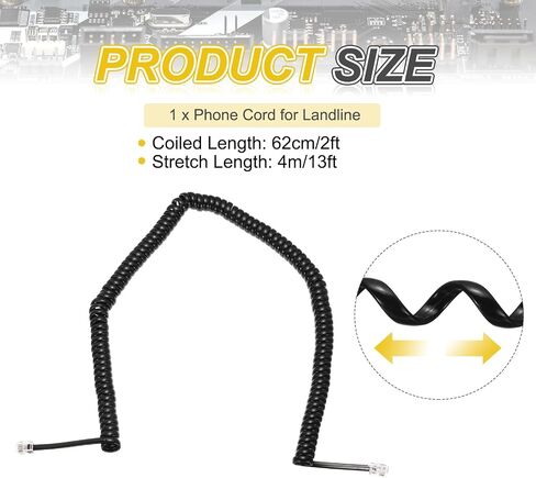 MECCANIXITY 2 Pack Phone Cord for Landline, 10ft Uncoiled/1.7ft Coiled RJ9 4P4C Telephone Handset Cord No Tangle Coiled Phone Cable, Black in Kuwait