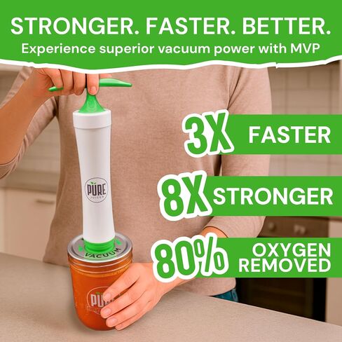 PURE MVP Mason Jar Vacuum Sealer Kit | 3X Faster & 8X the Vacuum of Electric | Premium Handheld High-Suction Vacuum Sealer for Jars | Perfect Seal for Juice, Smoothies, Food for Maximum Freshness in Saudi Arabia