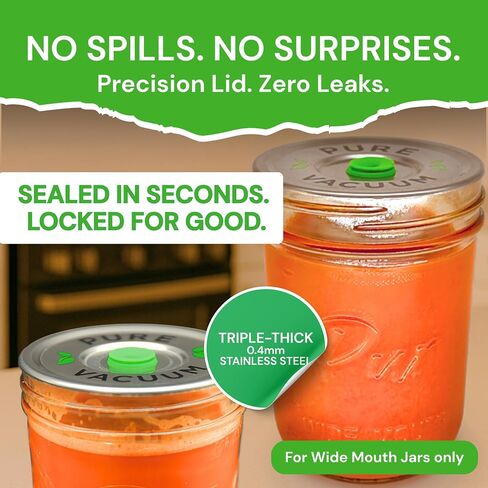 PURE MVP Mason Jar Vacuum Sealer Kit | 3X Faster & 8X the Vacuum of Electric | Premium Handheld High-Suction Vacuum Sealer for Jars | Perfect Seal for Juice, Smoothies, Food for Maximum Freshness in Saudi Arabia