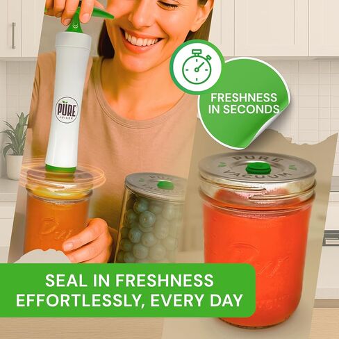 PURE MVP Mason Jar Vacuum Sealer Kit | 3X Faster & 8X the Vacuum of Electric | Premium Handheld High-Suction Vacuum Sealer for Jars | Perfect Seal for Juice, Smoothies, Food for Maximum Freshness in Saudi Arabia