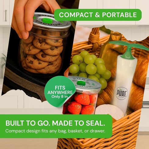 PURE MVP Mason Jar Vacuum Sealer Kit | 3X Faster & 8X the Vacuum of Electric | Premium Handheld High-Suction Vacuum Sealer for Jars | Perfect Seal for Juice, Smoothies, Food for Maximum Freshness in Saudi Arabia