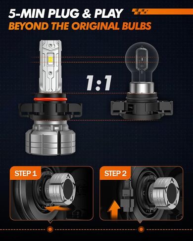 5202 مصابيح ضباب LED أو DRL، 6000 لومن 6000k 400% سطوع أبيض بديل ضوء الضباب للسيارات/الشاحنات، 5201 PS19W مصابيح ضباب خفيفة، غير قطبية، حزمة من 2 in Saudi Arabia