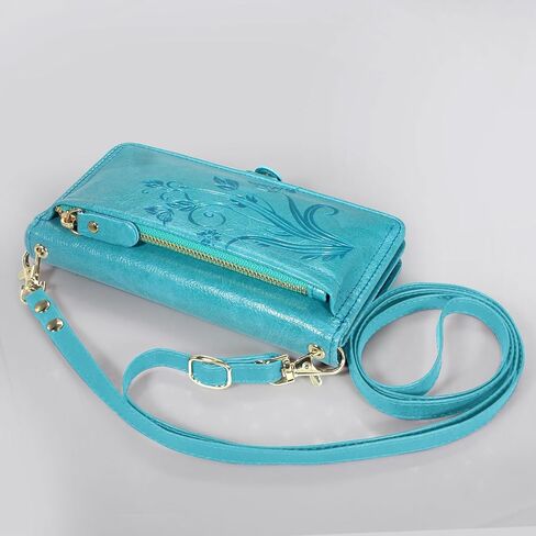 Lacass for Samsung Galaxy S25 Edge Case Wallet ، [Cards Scan Scan Protection] Card Zipper Leather Flip Cover Cover Crossbody with Stand (Gloral Cyan Green) in Saudi Arabia