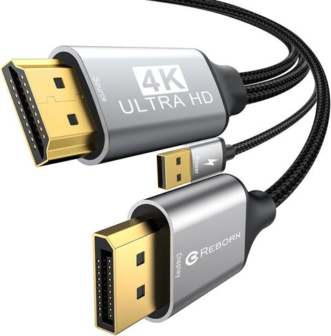 Active HDMI to DisplayPort Cable (4K 60Hz,1080p@120Hz) 6FT Uni-Directional HDMI Source to DP Monitor Adapter Display Port Cord Compatible with PC,Laptop,AMD,NVIDIA,PS5,Xbox in Kuwait