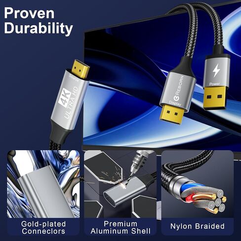 Active HDMI to DisplayPort Cable (4K 60Hz,1080p@120Hz) 6FT Uni-Directional HDMI Source to DP Monitor Adapter Display Port Cord Compatible with PC,Laptop,AMD,NVIDIA,PS5,Xbox in Kuwait