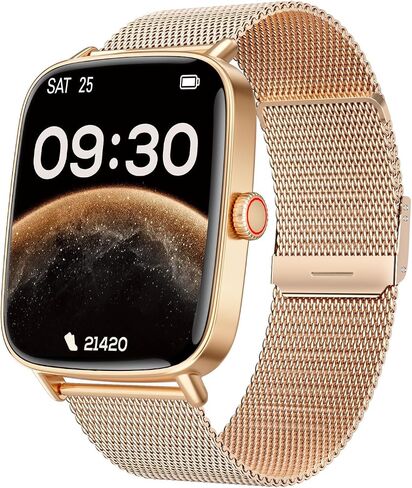 Smart Watch for Women, Android and iOS Phones Compatible, Fitness Running Tracker, Step Counter Smartwatch, Sleep/Heart Rate Health Monitor, Answer/Make Calls, IP68 Waterproof, Gold in Saudi Arabia