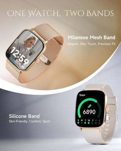 Smart Watch for Women, Android and iOS Phones Compatible, Fitness Running Tracker, Step Counter Smartwatch, Sleep/Heart Rate Health Monitor, Answer/Make Calls, IP68 Waterproof, Gold in Saudi Arabia