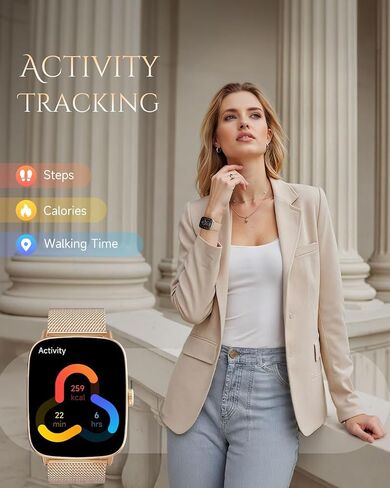 Smart Watch for Women, Android and iOS Phones Compatible, Fitness Running Tracker, Step Counter Smartwatch, Sleep/Heart Rate Health Monitor, Answer/Make Calls, IP68 Waterproof, Gold in Saudi Arabia