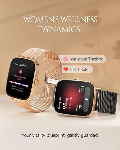 Smart Watch for Women, Android and iOS Phones Compatible, Fitness Running Tracker, Step Counter Smartwatch, Sleep/Heart Rate Health Monitor, Answer/Make Calls, IP68 Waterproof, Gold in Saudi Arabia