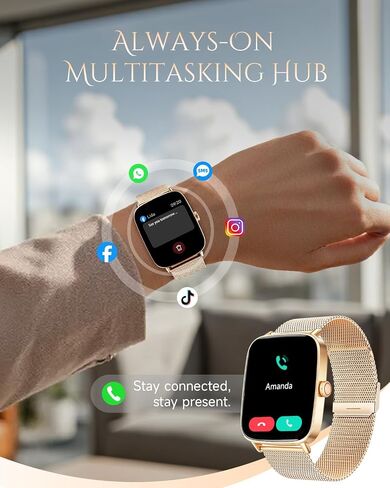 Smart Watch for Women, Android and iOS Phones Compatible, Fitness Running Tracker, Step Counter Smartwatch, Sleep/Heart Rate Health Monitor, Answer/Make Calls, IP68 Waterproof, Gold in Saudi Arabia