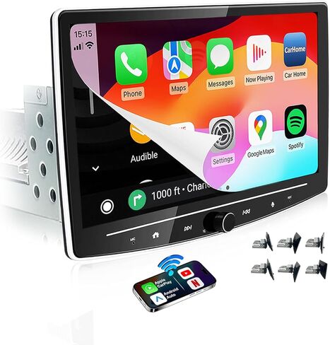 10 Inch Single DIN Car Stereo with QLED Touchscreen, Wireless Apple CarPlay & Android Auto Radio, Supports YouTube, Netflix, TikTok, 240W Audio, 32GB Storage, GPS Navigation & Bluetooth in Saudi Arabia