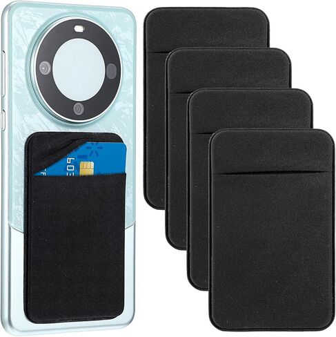 4 Pcs Adhesive Cell Phone Card Holder Pocket, Phone Stick On ID Card Wallet Credit Card Holder, Self Adhesive Sticker Case for Back of Android and All Smartphones (2 Black & 2 Blue) in Saudi Arabia