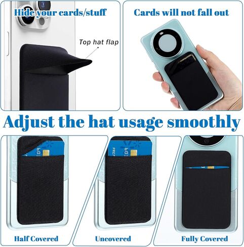 4 Pcs Adhesive Cell Phone Card Holder Pocket, Phone Stick On ID Card Wallet Credit Card Holder, Self Adhesive Sticker Case for Back of Android and All Smartphones (2 Black & 2 Blue) in Saudi Arabia