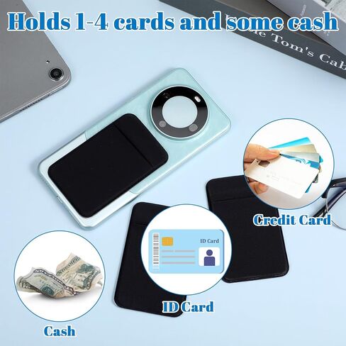 4 Pcs Adhesive Cell Phone Card Holder Pocket, Phone Stick On ID Card Wallet Credit Card Holder, Self Adhesive Sticker Case for Back of Android and All Smartphones (2 Black & 2 Blue) in Saudi Arabia