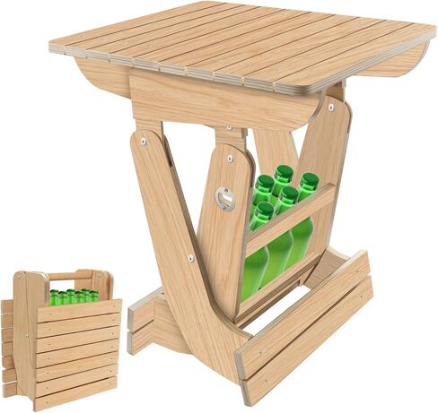 Wood Portable Folding Table Bistro Table Wooden Beer Carrier with Bottle Opener Space-Saving Small Outdoor Side Table for Camping, Picnic, Park, Party, Garden Concerts in Saudi Arabia