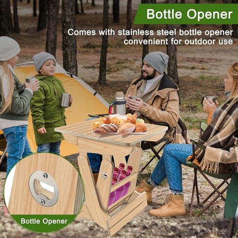 Wood Portable Folding Table Bistro Table Wooden Beer Carrier with Bottle Opener Space-Saving Small Outdoor Side Table for Camping, Picnic, Park, Party, Garden Concerts in Saudi Arabia