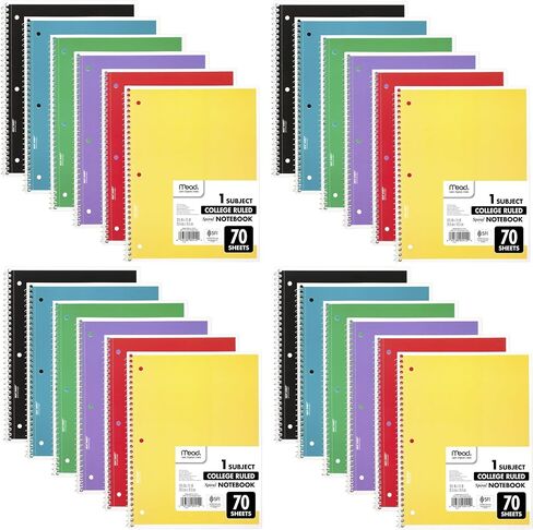 Mead Spiral Notebooks, 12 Pack, 1-Subject, College Ruled Paper, 10-1/2" x 8", 70 Sheets per Notebook, Color Will Vary (73703) in Saudi Arabia