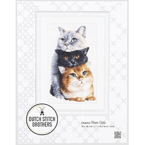 Dutch Stitch Brothers - Counted Cross Stitch Kit - DSB012A - Three Cats - White Aida - 10.2 x 7.1 Inch - Embroidery Kit for adults