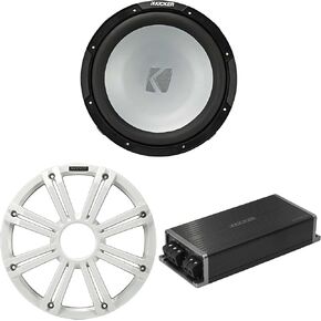 Kicker Marine KPX500.1 Powersports Amp & 12" 2 Ohm (White Grill) Subwoofer Audio Upgrade
