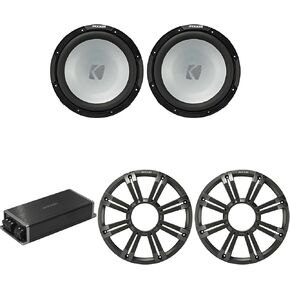 Kicker Marine KPX500.1 Powersports Amp & (2) 12" 4 Ohm (Charcoal Grill) Subwoofer Audio Upgrade